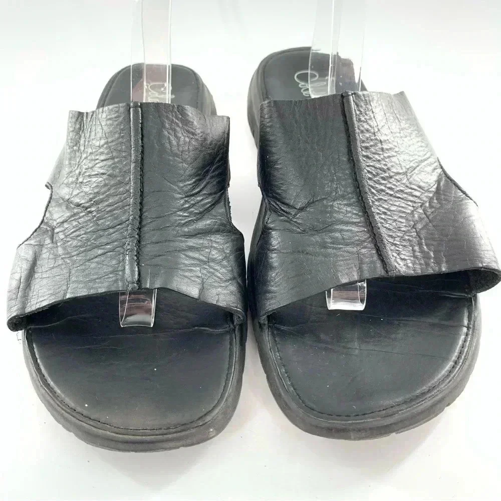 Cole haan mens sandals size 12 black leather Nike lab comfort slides